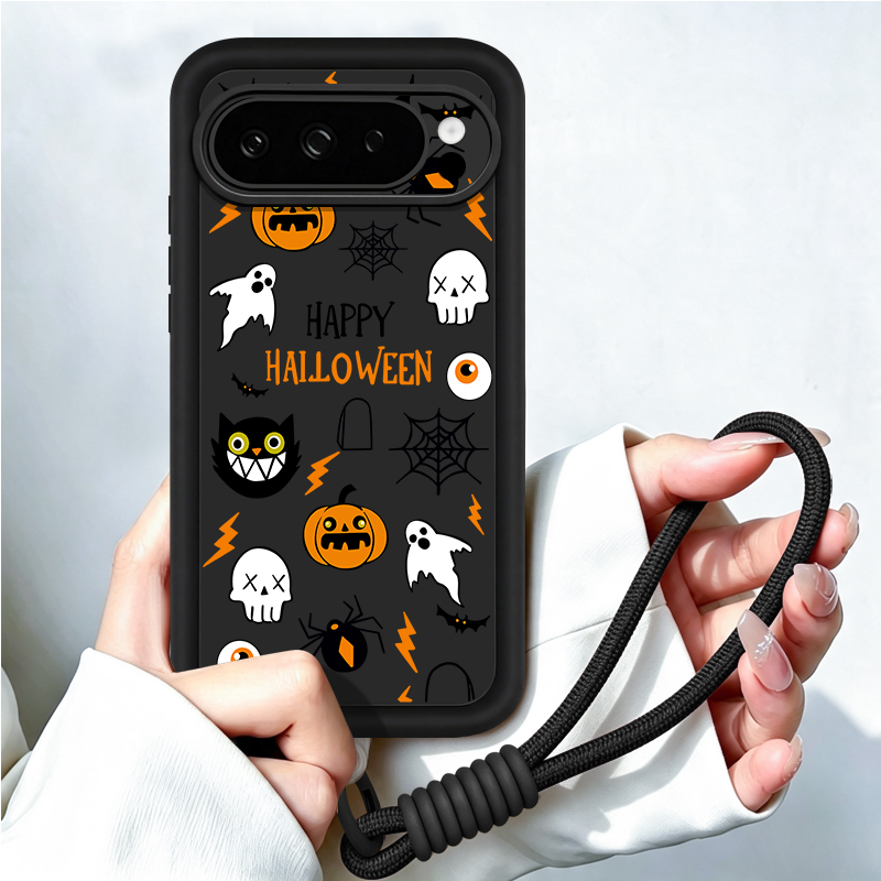 Google Pixel 9 Pro - Cartoon Halloween Pattern Lanyard Phone Case