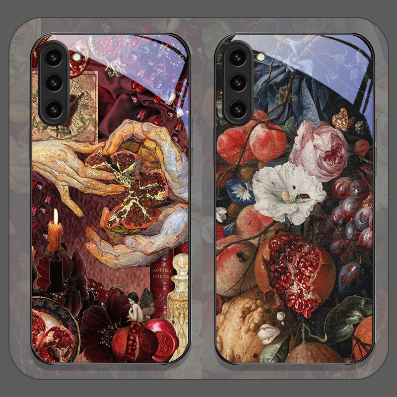 Phone Cases For Samsung - Luxurious Pomegranate Flower Pattern Tempered Glass