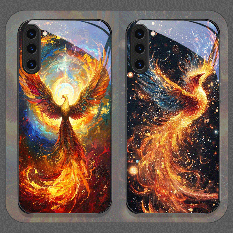 Phone Cases Samsung S23 - Aesthetic Phoenix Fire Feather Pattern Tempered