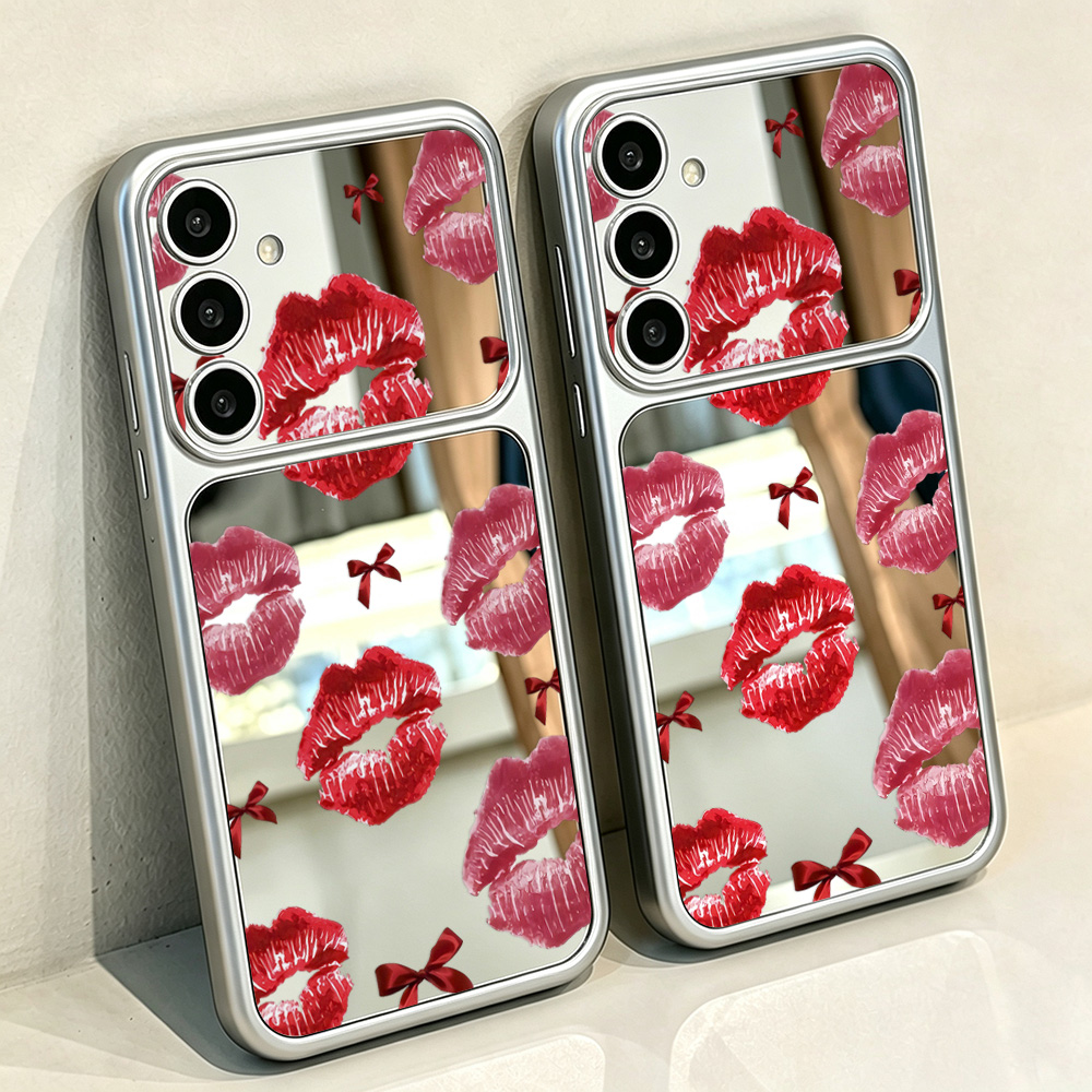 Phone Cases For Samsung - Bow Red Lips Pattern Mirror Phone